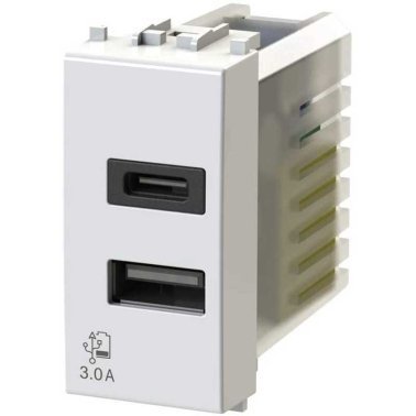 Frutto Alimentatore USB da 3Amp con prese USB tipo A e tipo C compatibile  Vimar Plana