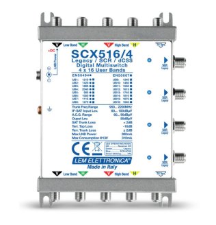 LEM Elettronica SCW516 / 4 Hybrid Multiswitch Through 5 VH / VH or Wide Band + Terrestrial and 4 dCSS / SCR outputs