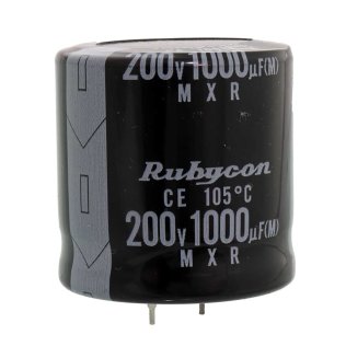 Condensatore Elettrolitico 1000uF 200V 105°C Rubycon MXR 35x35mm passo 10mm snap-in