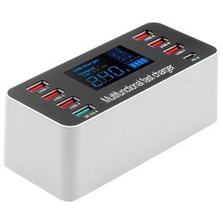 Caricabatterie Multiplo USB Rapido con 8 porte USB e display digitale