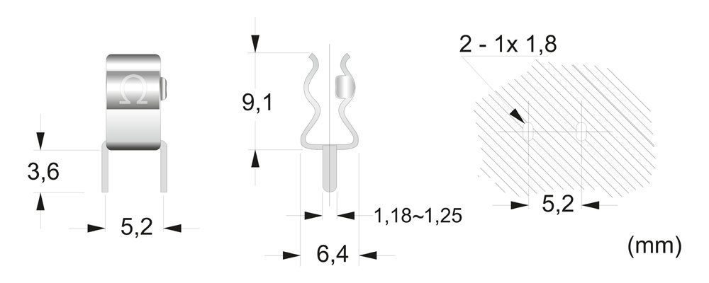 Dimensioni - Omega Fusibili PZ1001 Clip portafusibile 5x20 da circuito stampato