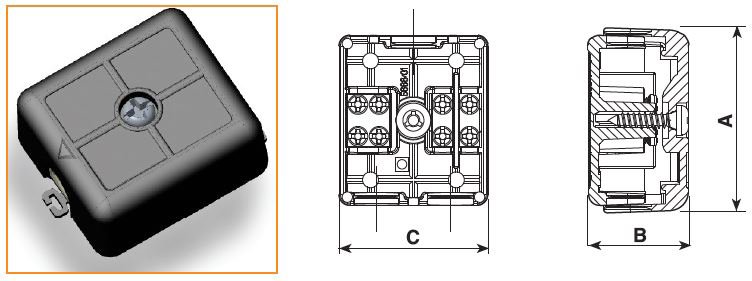 Box giunzione IP68 2x1.5mm² 250V 10A Steab PAGURO 5666 Dimensioni