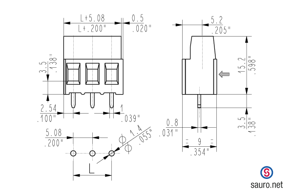 Sauro MSM passo 5.08mm disegno quotato