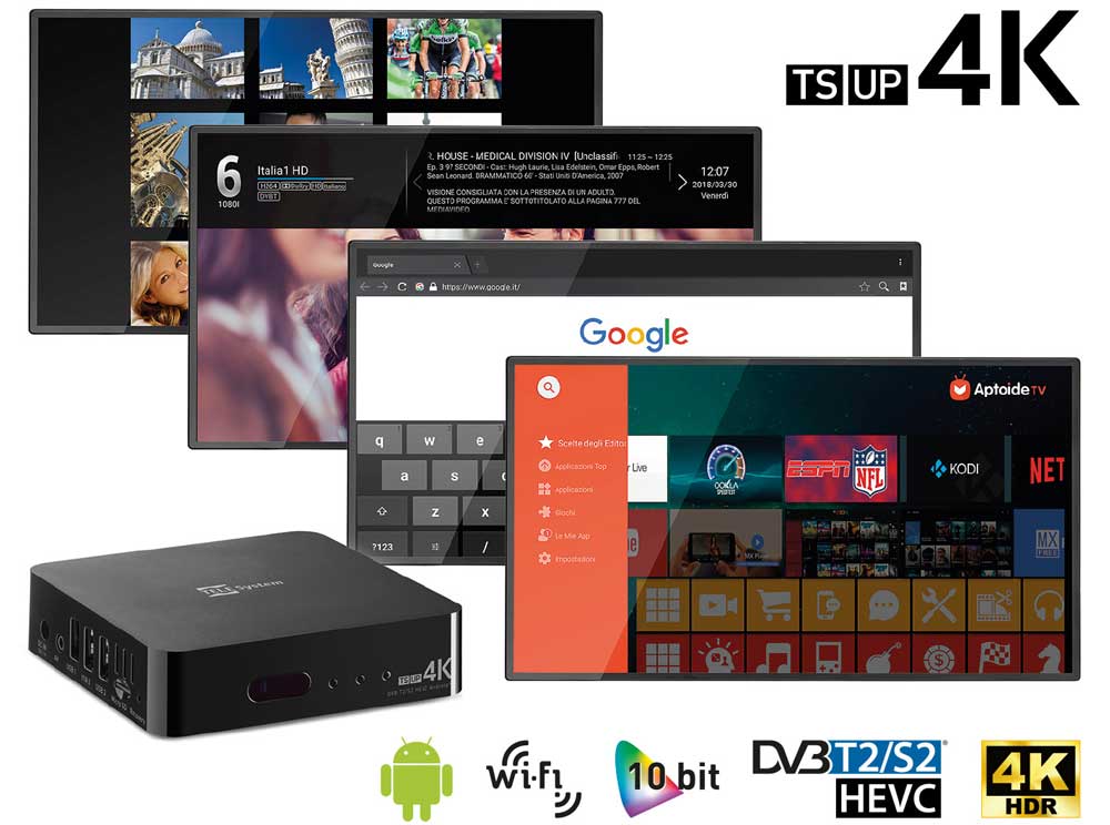 Decoder DVB-T2 e Smart Box 4K con Android, insieme: eccolo